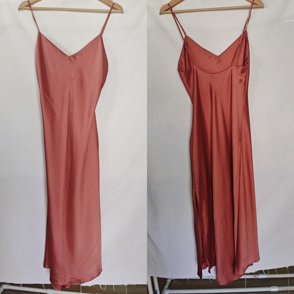 Abercrombie & Fitch Slip Dress Midi Vneck Dusty Rose Pink Satin Small New - Picture 1 of 9